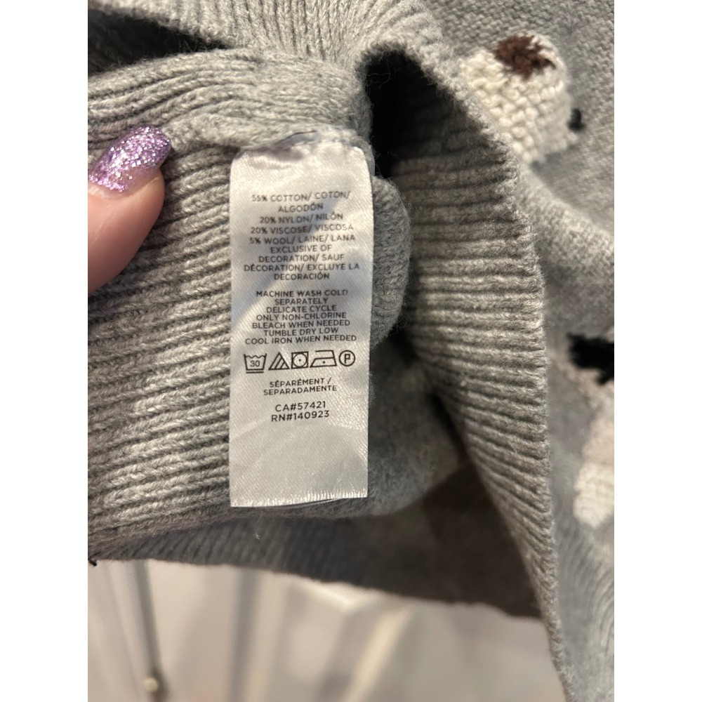 LOFT‎ Womens Gray Terrier Dog Mock Neck Puff Sleeve Knit Sweater Size M - Picture 6 of 7